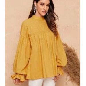 Mock neck flounce sleeve top